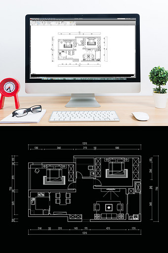 两室两厅CAD平面定制方案图片