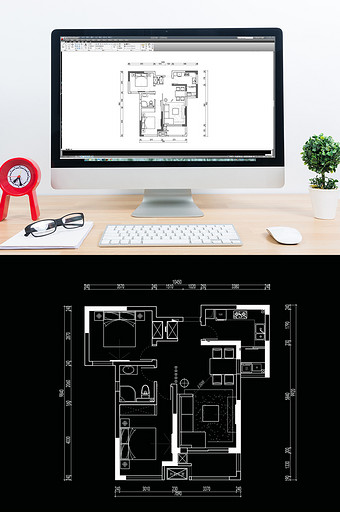 两室两厅户型CAD室内平面图片