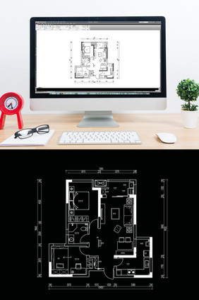 两室两厅户型CAD高层室内设计