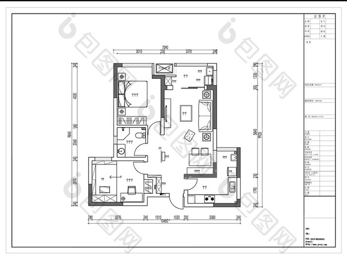 两室两厅户型CAD高层室内设计