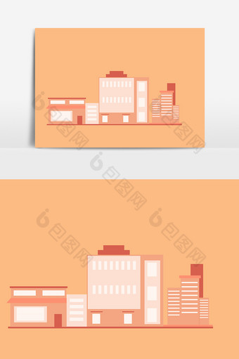 扁平化橙色背景建筑元素图片