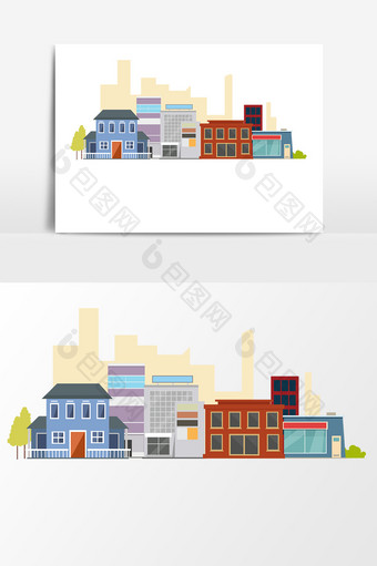 彩色街道城市风建筑元素图片