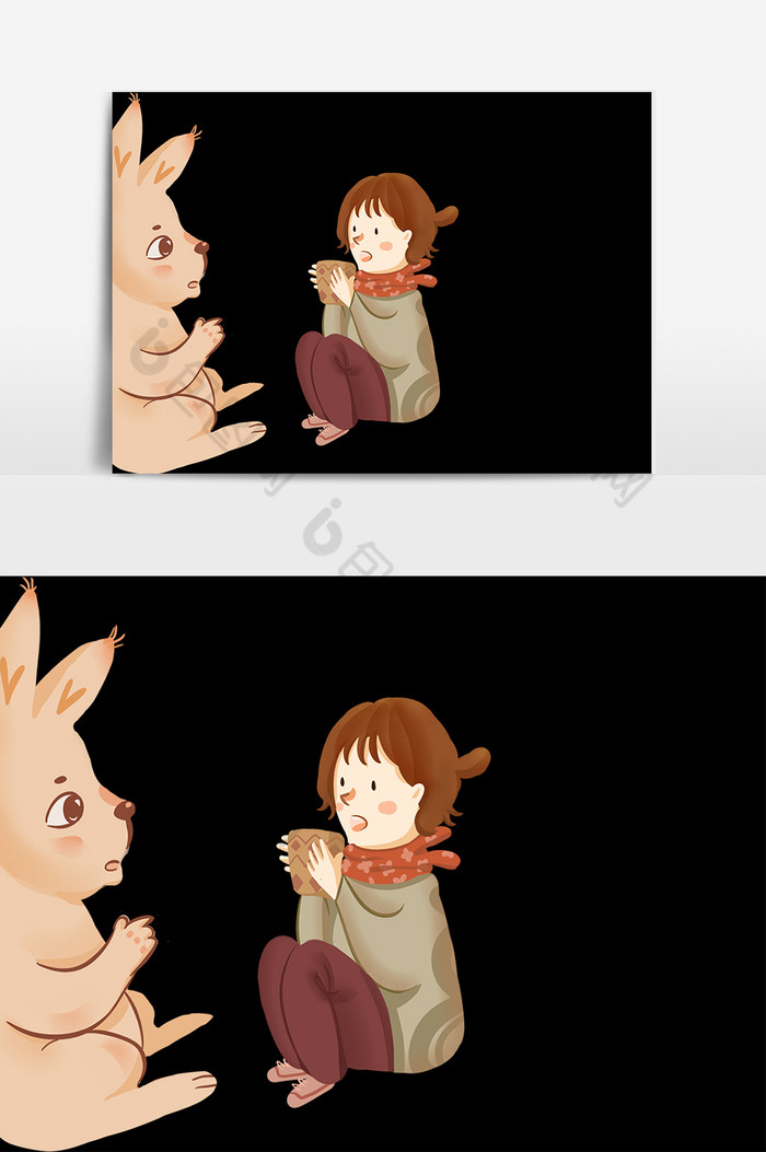 小孩小兔子插画图片图片