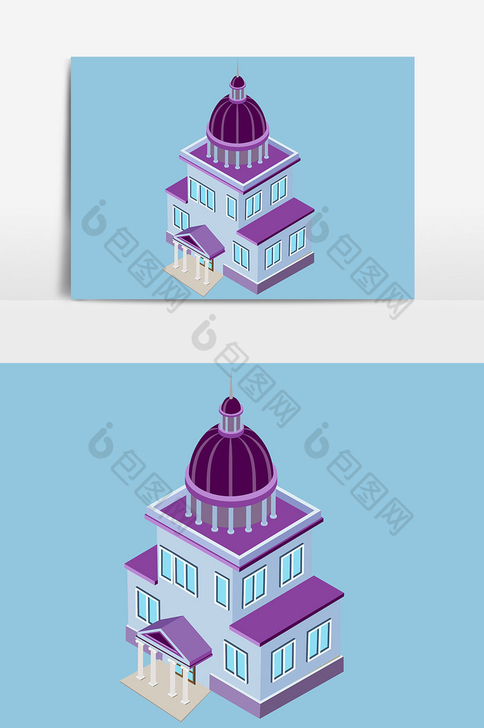 紫色立体花城堡建筑元素