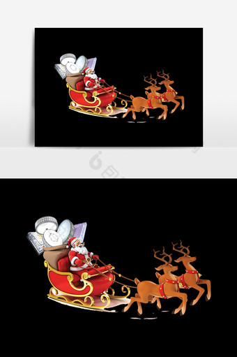 麋鹿拉车圣诞老人元素素材图片