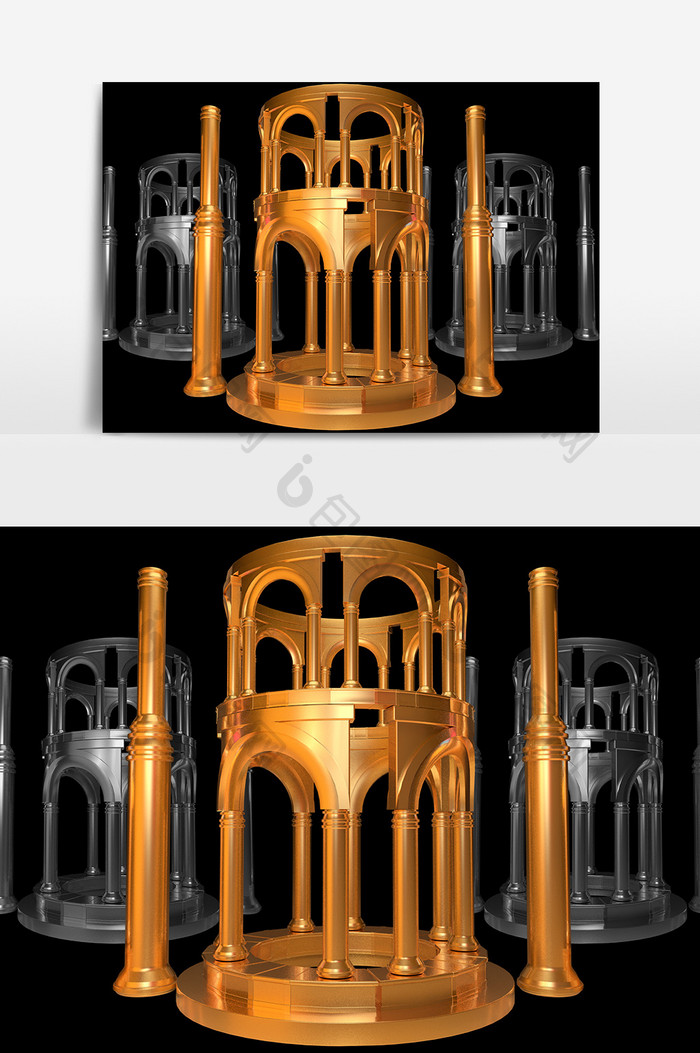 C4D原创黄金古罗马建筑元素
