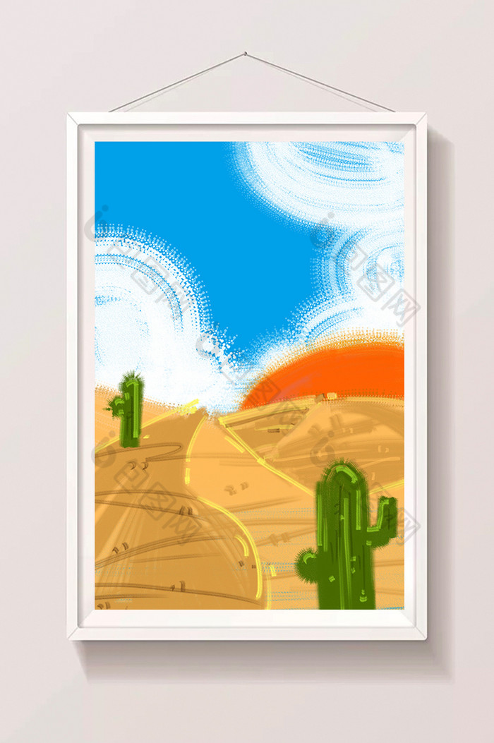 暖色沙漠烈日仙人掌插画图片图片