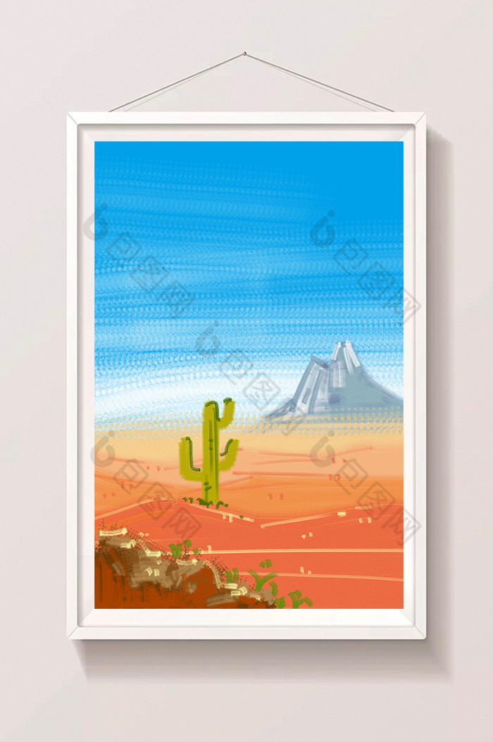 暖色卡通沙漠风景仙人掌手绘背景素材