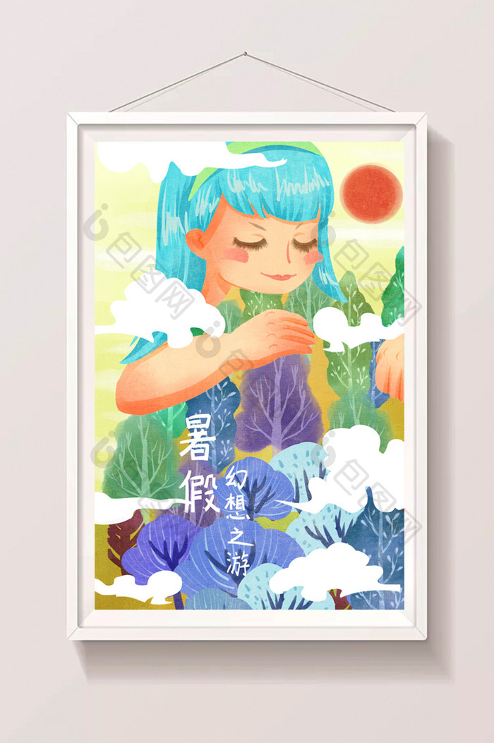 唯美梦幻女孩幻想森林之游插画