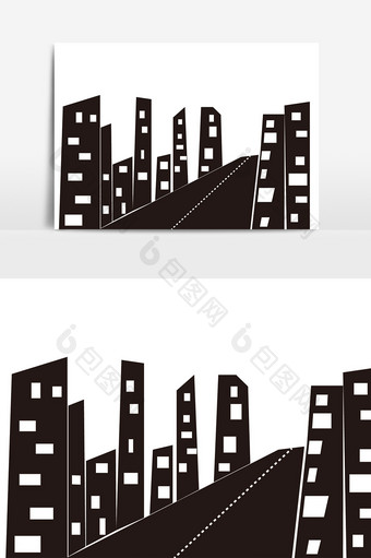 扁平化黑白楼房元素图片