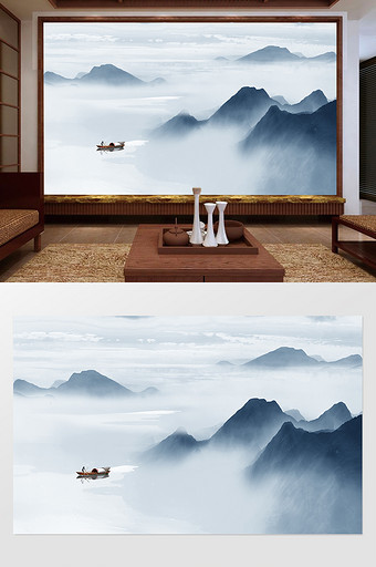 新中式抽象水墨山水风景背景墙图片