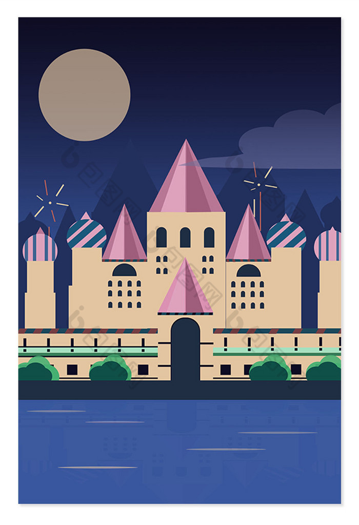 彩色卡通城堡建筑背景图片