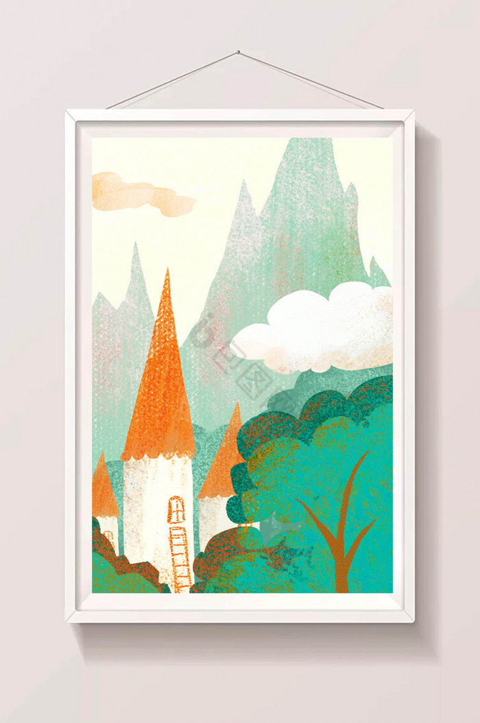 森林城堡插画图片