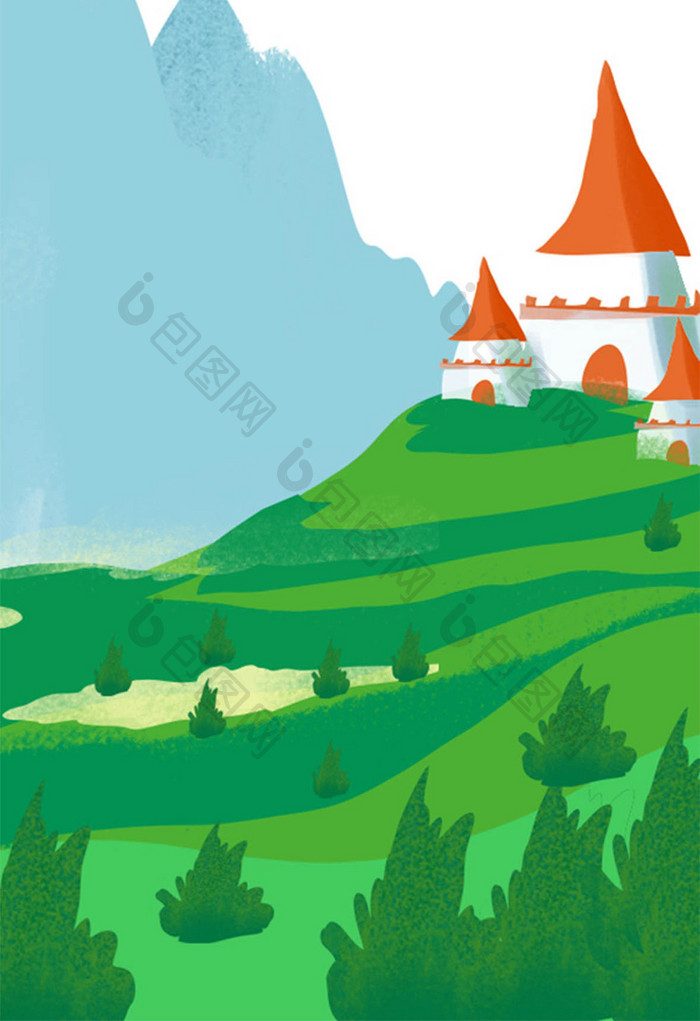 绿色卡通城堡矢量背景插画