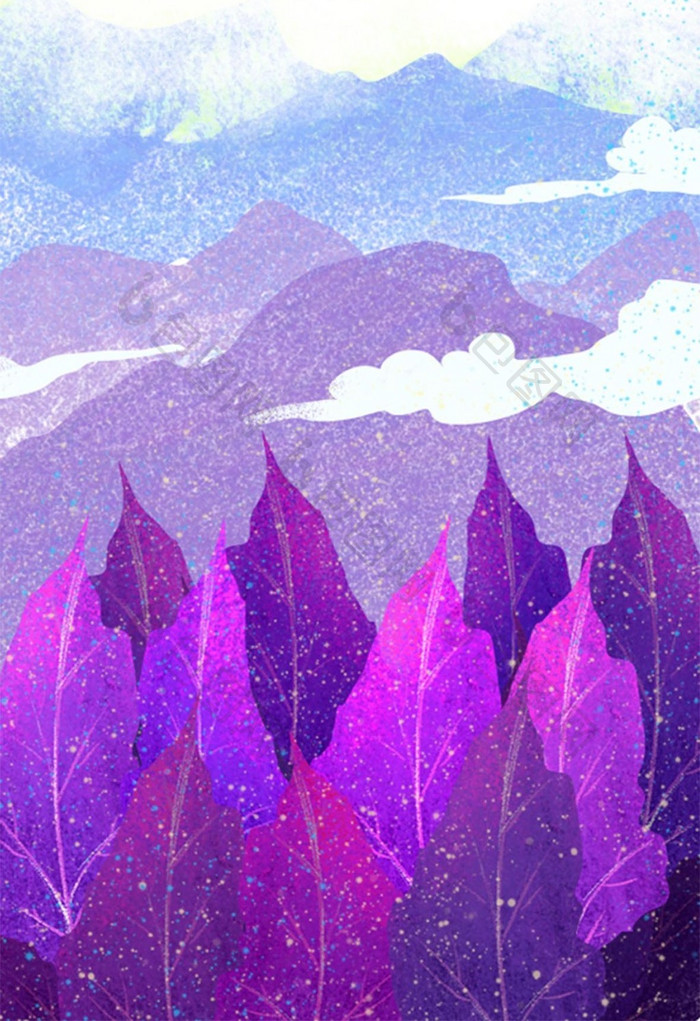 紫色唯美梦幻森林背景插画