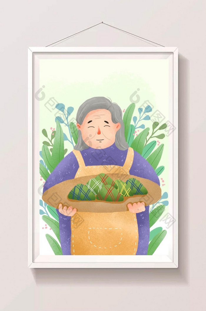 小清新端午节奶奶做粽子插画