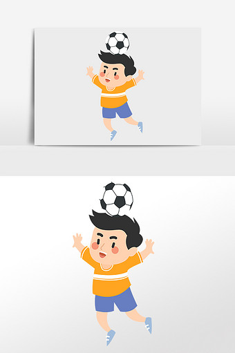 卡通可爱手绘人物踢足球插画元素图片