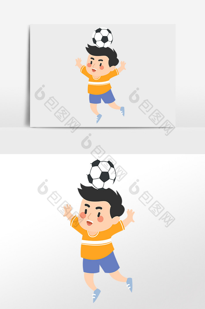 卡通可爱手绘人物踢足球插画元素