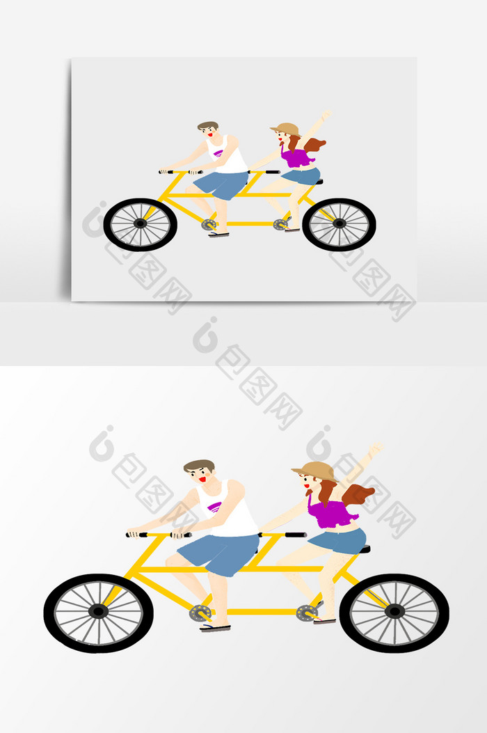 卡通手绘骑自行车的帅哥美女