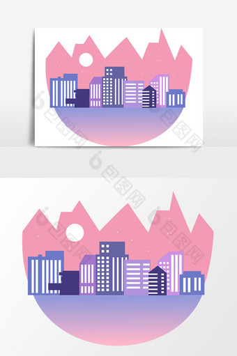 扁平化紫红色都市风建筑设计元素图片