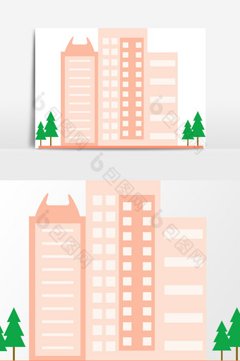 扁平化橙黄色建筑群元素图片