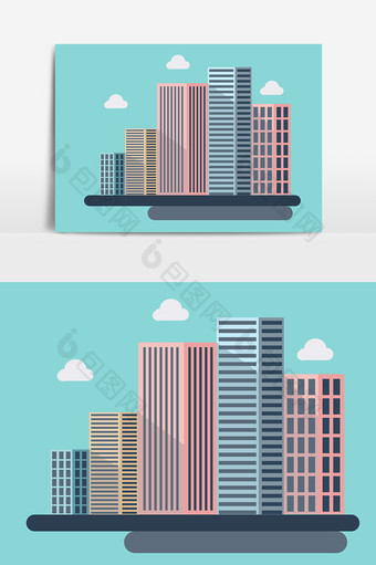 扁平化城市建筑线描元素图片