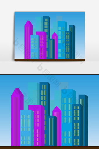 蓝紫色线描房子元素图片