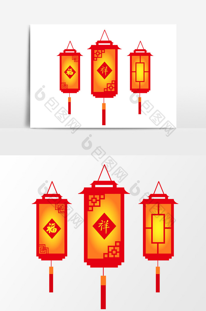中式灯笼装饰矢量元素