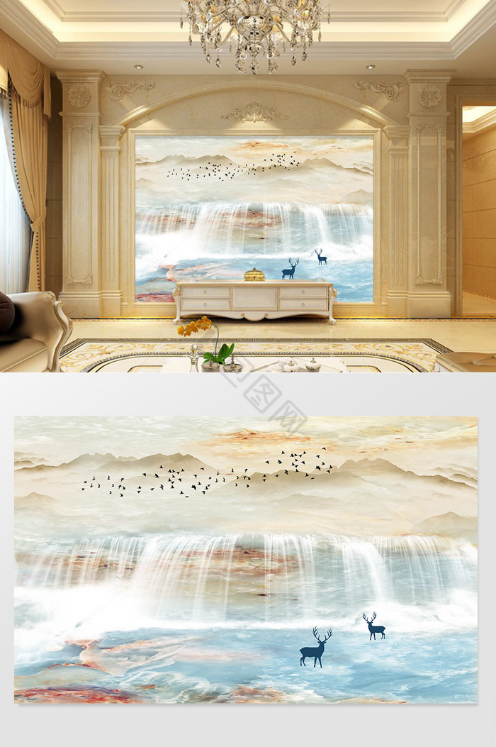 大理石纹山水日出背景墙山水图片