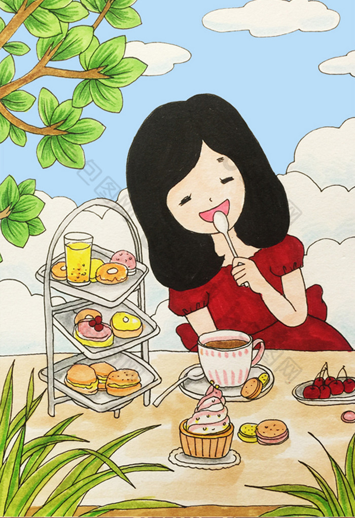 户外下午茶插画图片