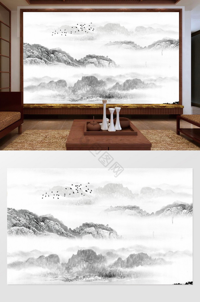 新中式抽象艺术背景墙图片