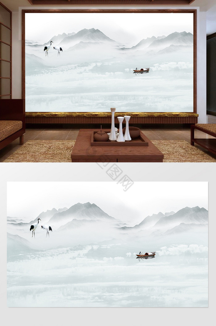 新中式抽象风意境山水图片