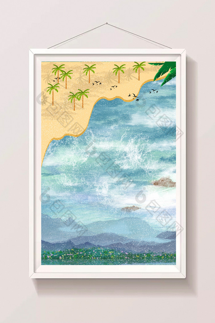 唯美小清新夏日海滩椰子树风景图