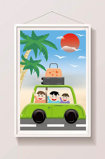 卡通暑假生活旅行系列插画设计图片