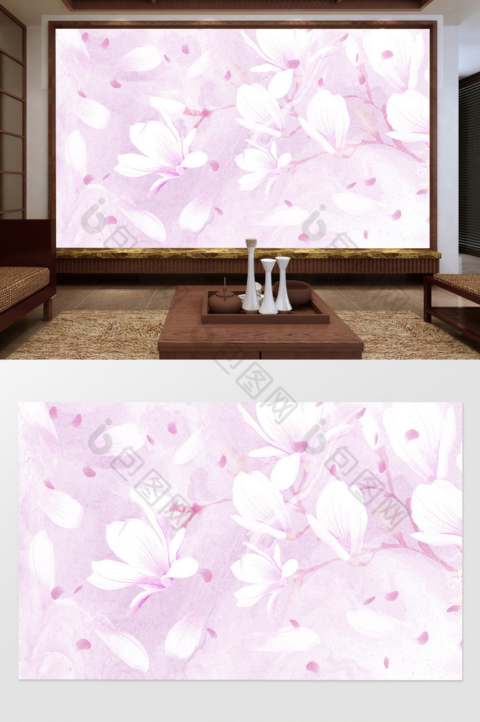 中式浪漫花卉电视背景墙