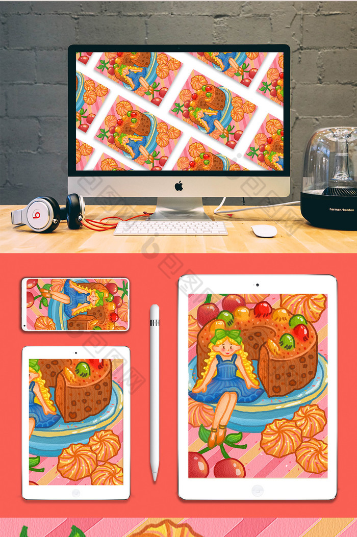 食物糕点面包曲奇人物插画