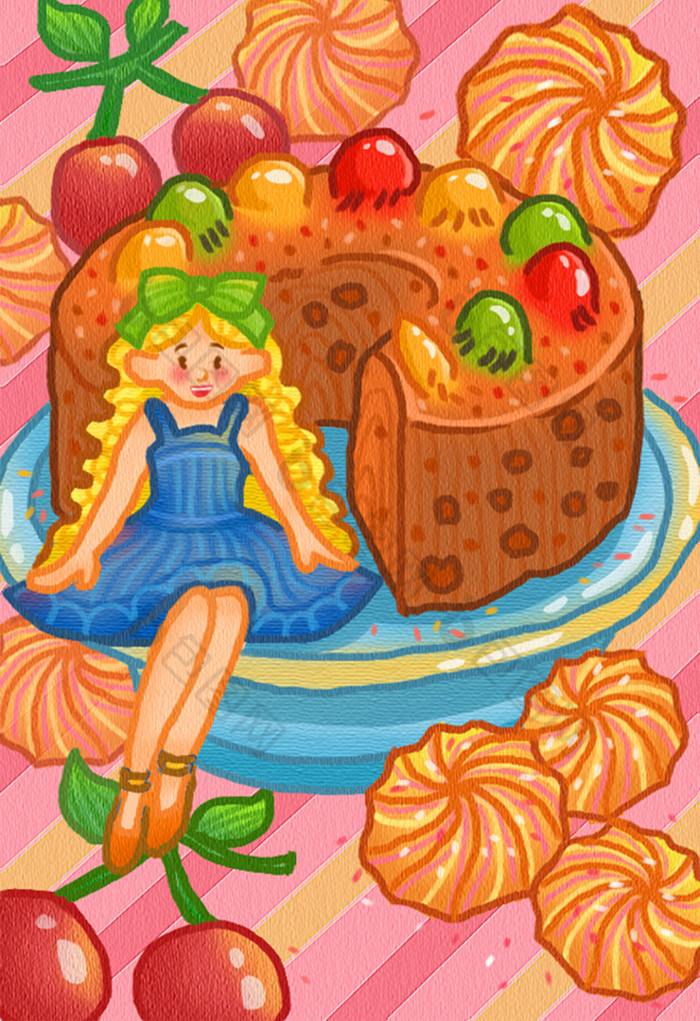 食物糕点面包曲奇人物插画