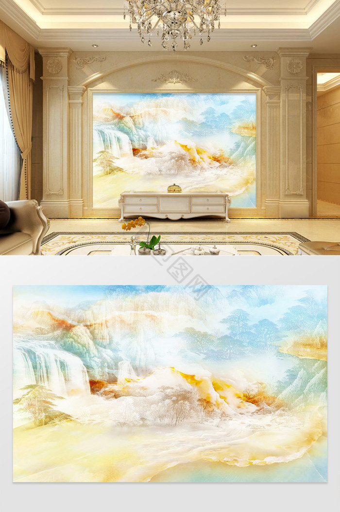 欧式奢华大理石山水纹理电视背景墙图片