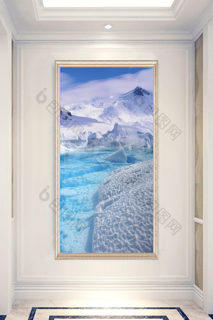 唯美湖水雪山玄关过道装饰画