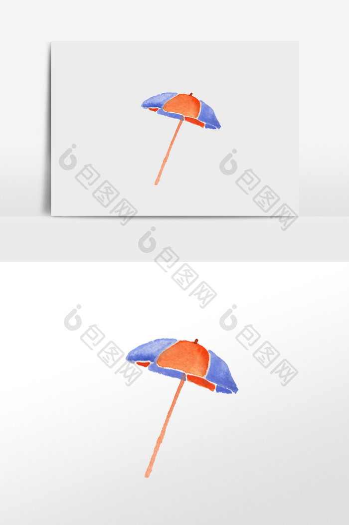 手绘水彩沙滩伞插画元素
