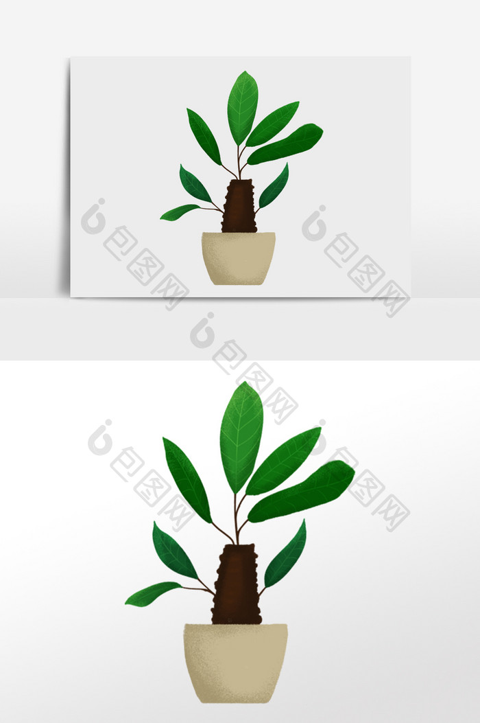 清新植物盆栽插画元素