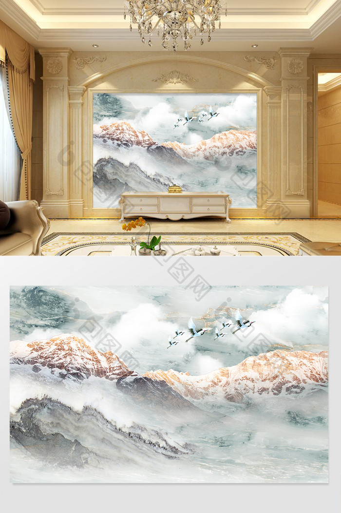 3D大理石纹山水日出背景墙
