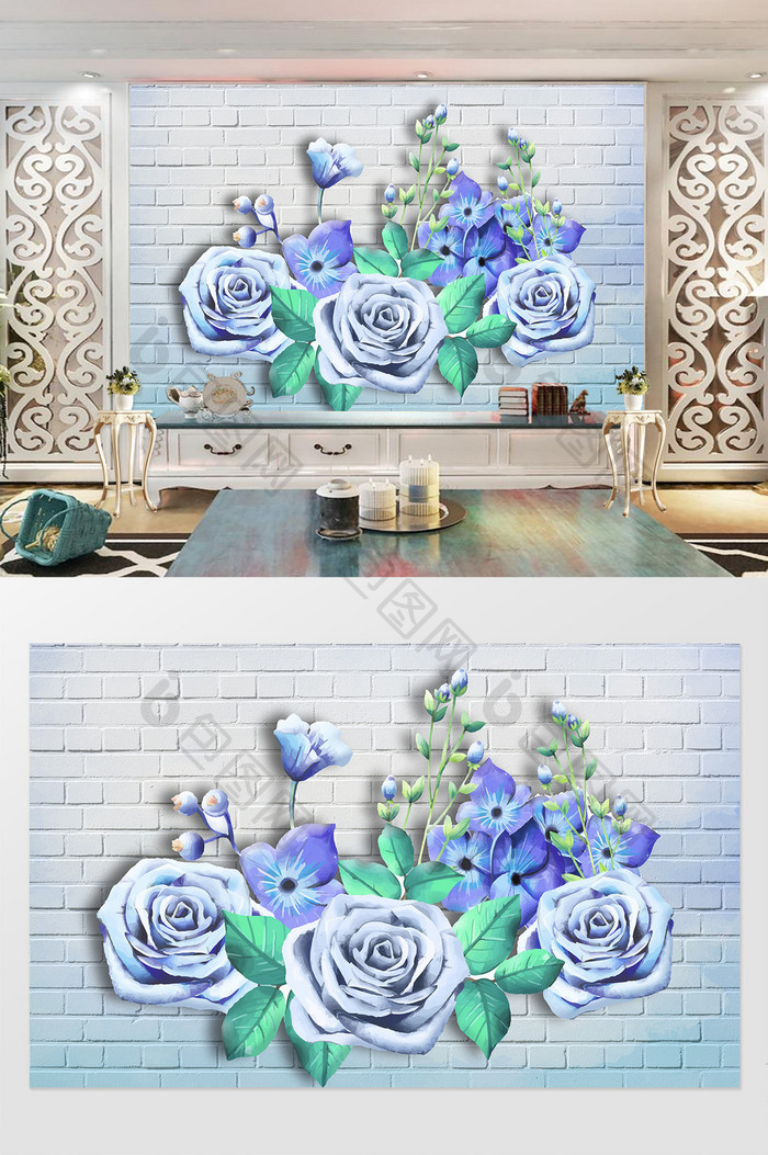 现代简约手绘油画花卉欧式背景墙装饰画