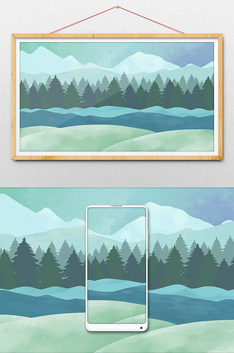 蓝色山水森林背景图片