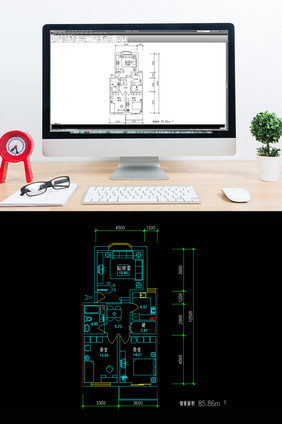 85平米CAD户型图纸两室一厅