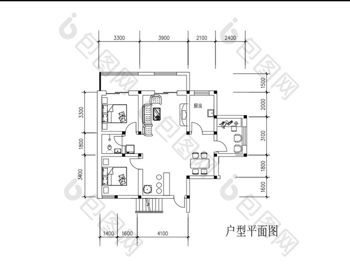 两室一厅户型CAD图纸