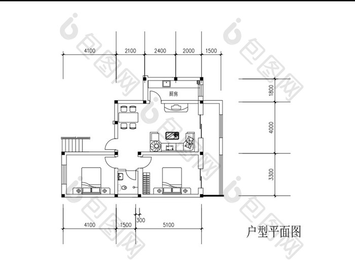 两室一厅CAD户型图