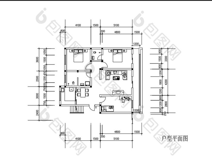 两室一厅CAD户型图纸