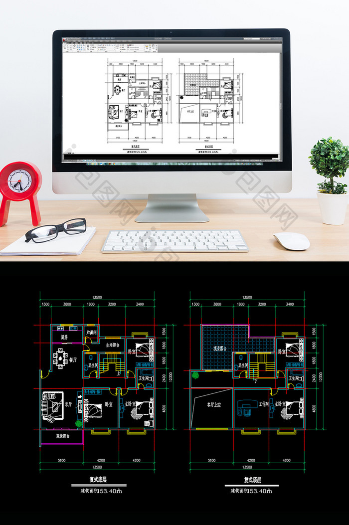 113平米复式CAD户型图纸