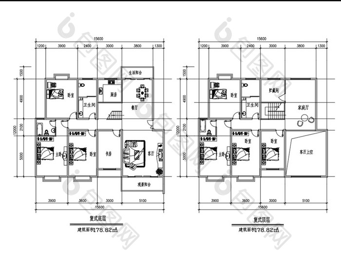 复式178平米CAD户型图纸